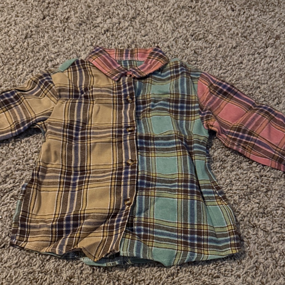 SHEIN Kids Plaid Shirt - Pink, Green, Tan